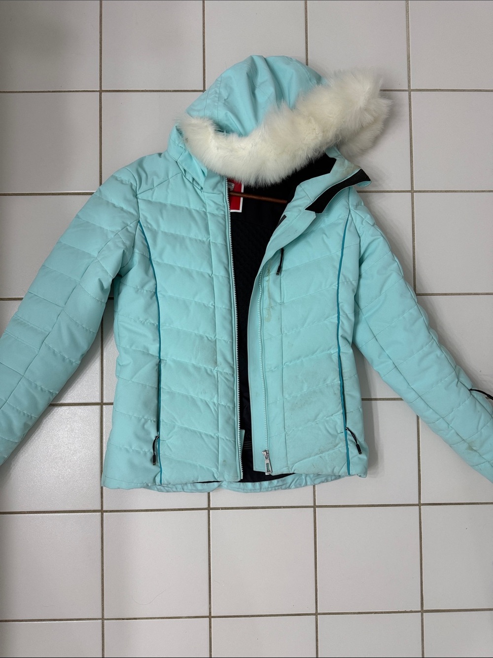 Rossignol Light Blue Girls' Puffer Jacket with Faux Fur Hood